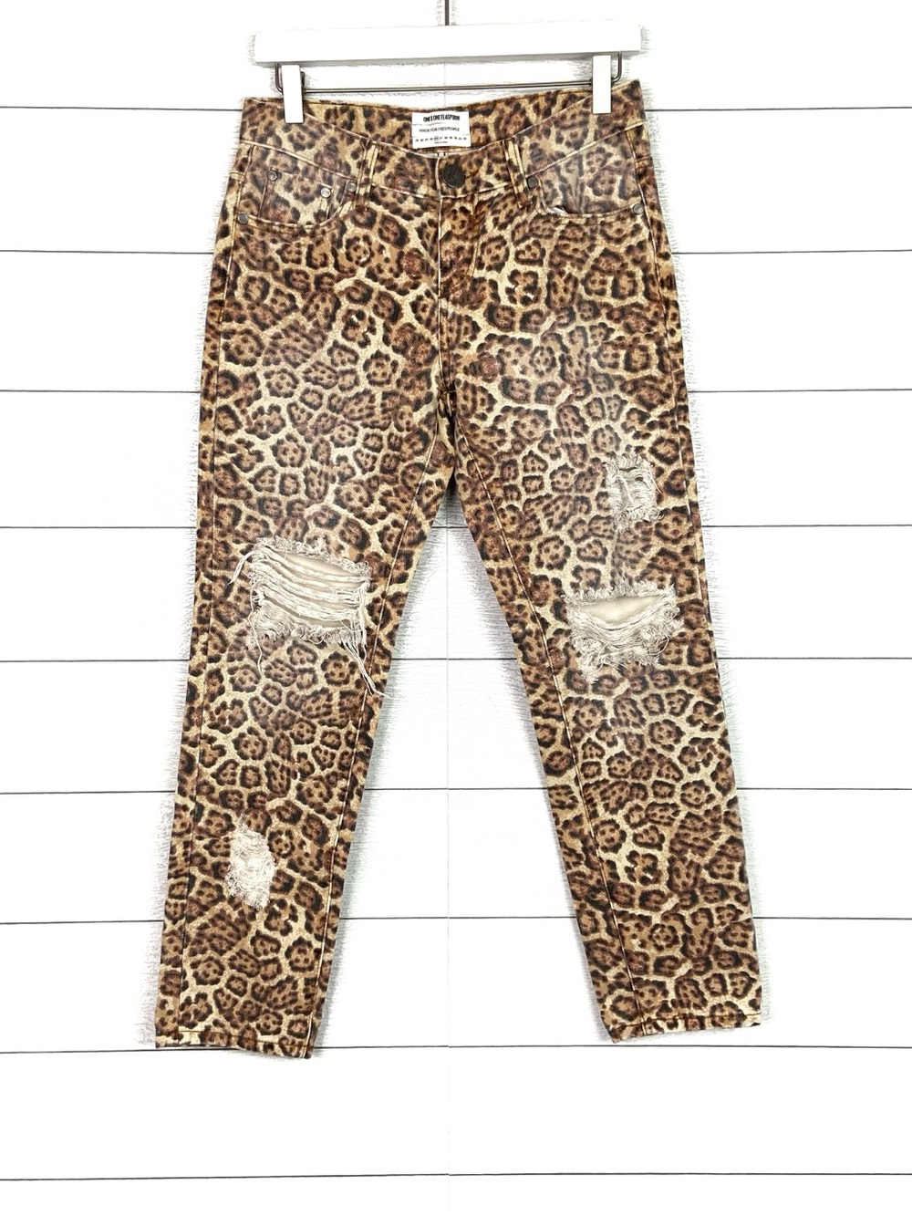ONE TEASPOON Free People Leopard Print Jeans Awesome Baggies Distressed Brown 26